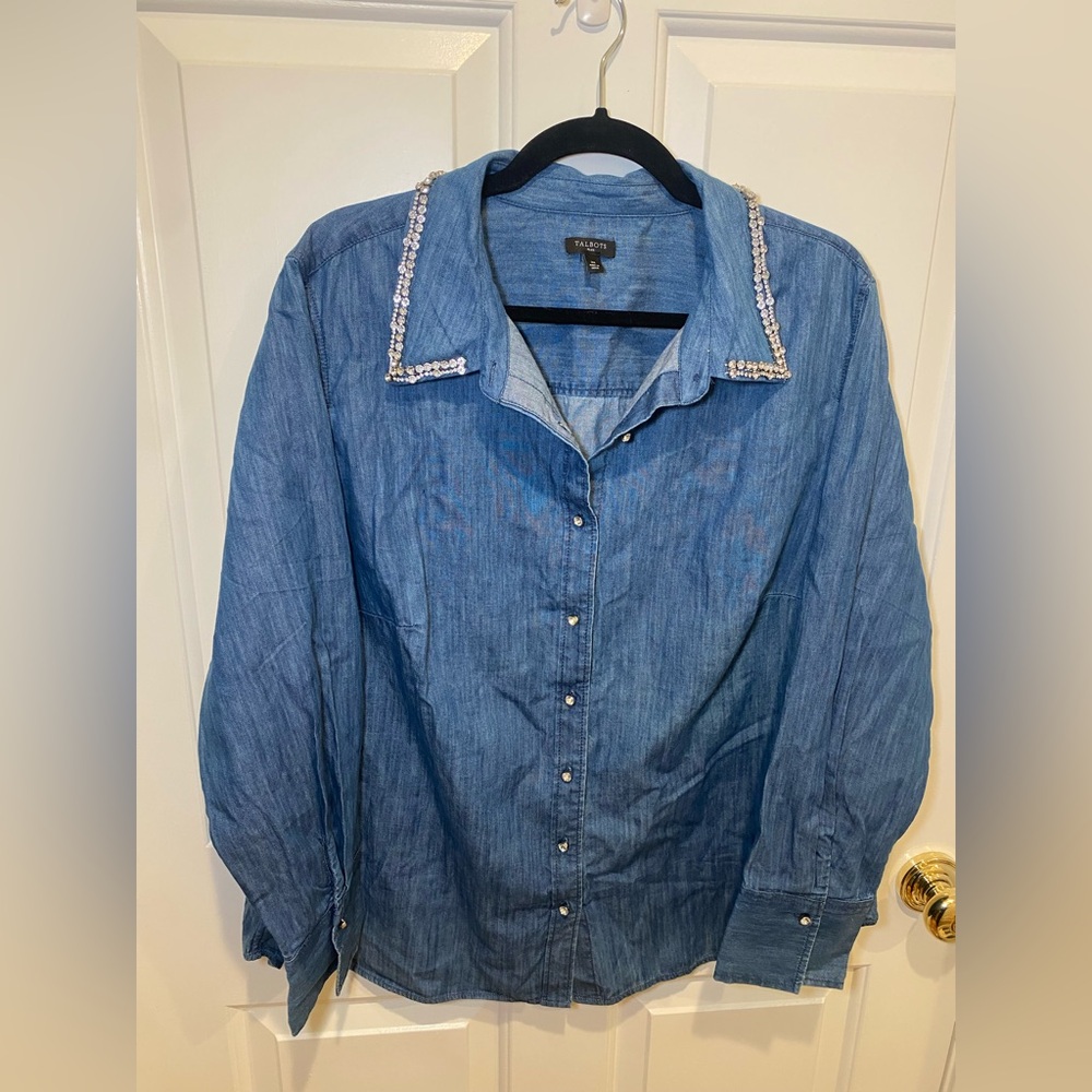 Talbots Embellished Collar Denim Button Front Shirt size 2X NWOT - Picture 2 of 7